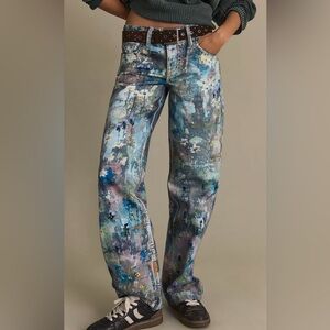 Free People Multicolor Painted Wide-Leg Jeans in Blue, Green, Purple